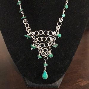 Silver and green malachite necklace